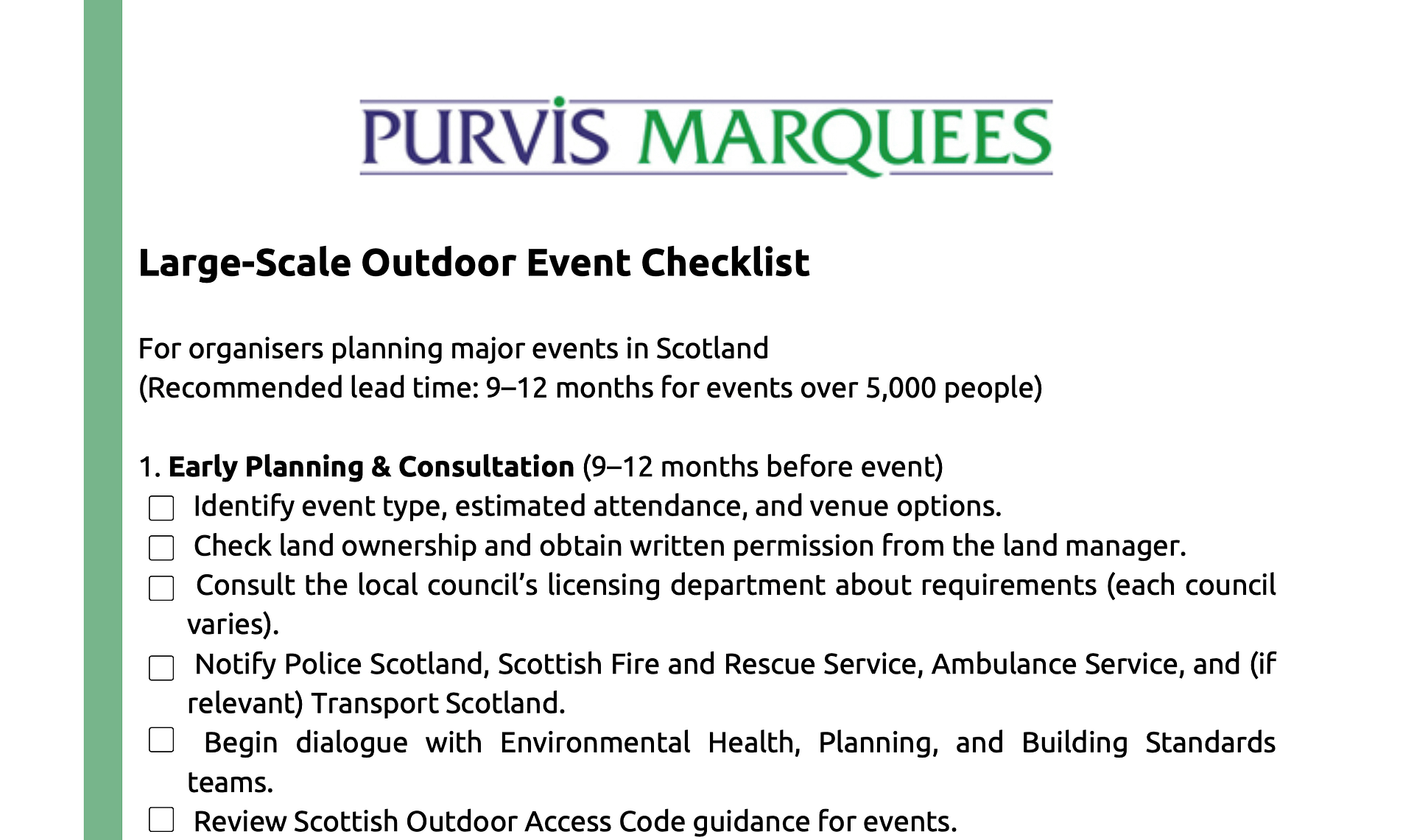 Purvis Marquees Checklist